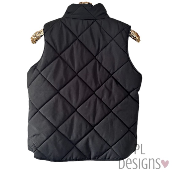 Puffer Vest Black Gold Snaps Full Zipper Small - Picture 3 of 4